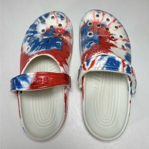 CROCS Red and Blue Tie-Dye Slippers